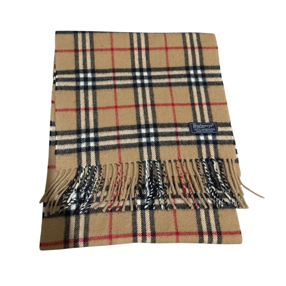Burberry Tan Checkered Shawl Scarf Cashmere Lambswool Preowned